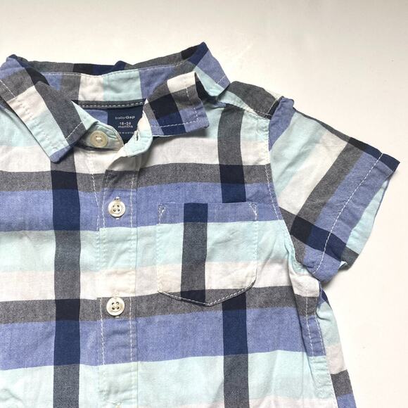 Gap Plaid Blue Button Down Romper With Snaps - Picture 1 of 1
